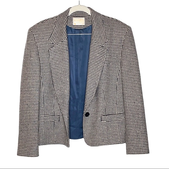 Pendleton Jackets & Blazers - VINTAGE PENDLETON Virgin Wool Houndstooth Blazer Tan Blue Size 12